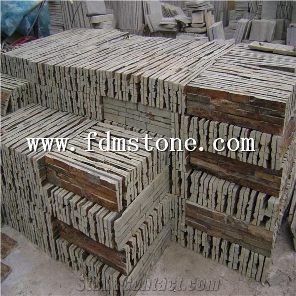 Rusty Slate Cultured Stone Corner,Ledge Stone Corner,Stacked Stone Corner, Flat,Wall Cladding Tile,Veneer Panel,Z Shape, Interlocked