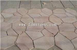 Shandong Red Sandstone Crazy Flagstone on Mesh,Irregular Shape Pavers