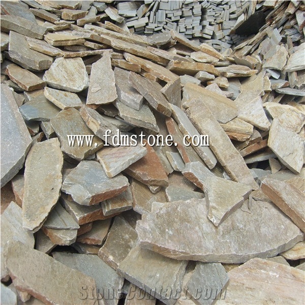 Slate Flake Yellow Slate Paving Stone ,Wall Paving,Road Paving,Random Slate Flagstone