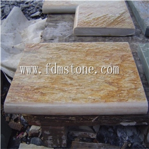 Split Surface P014 Yellow Slate Swimming Patio Pool Coping Stone,Bullnosed Paving