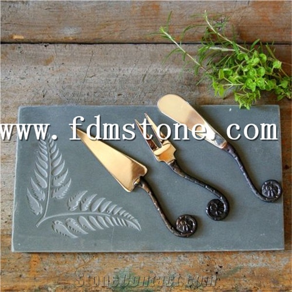 Wholesale Black Natural Slate Stone Pizza Cheese Board with S/S Handles Slate Handle Dinner Tapas Plate Food