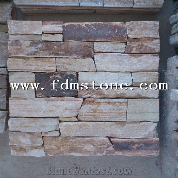 Yellow Rusted Sahara Sandstone Cultured Stone, Flexible Stone Veneer Cultured Stone, Wall Cladding