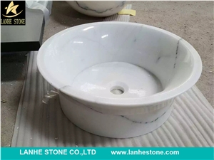 Round Carrara White Marble Wash Sinks,White Marble Vessel Sinks