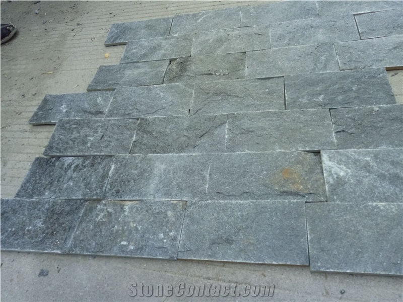 Fargo Black Quartzite Mushroomed Wall Cladding Stone, China Black Quartzite Mushroomed Wall Stone