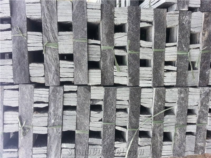Fargo Black Quartzite Mushroomed Wall Cladding Stone, China Black Quartzite Mushroomed Wall Stone