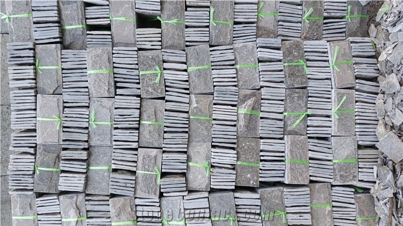 Fargo Black Quartzite Mushroomed Wall Cladding Stone, China Black Quartzite Mushroomed Wall Stone