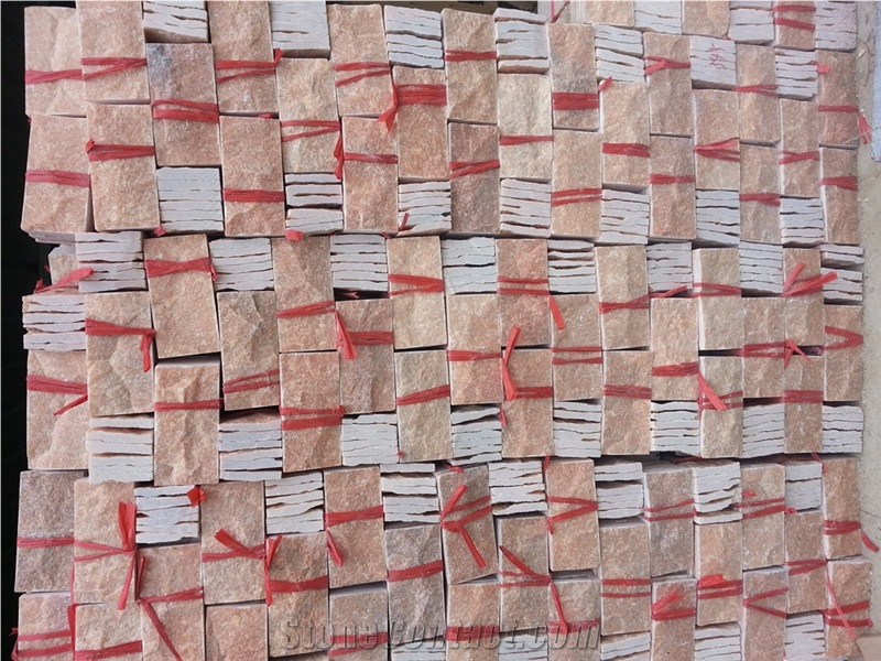 Fargo Red Quartzite Mushroomed Wall Cladding Stone, China Sunset Red Mushroomed Wall Stone