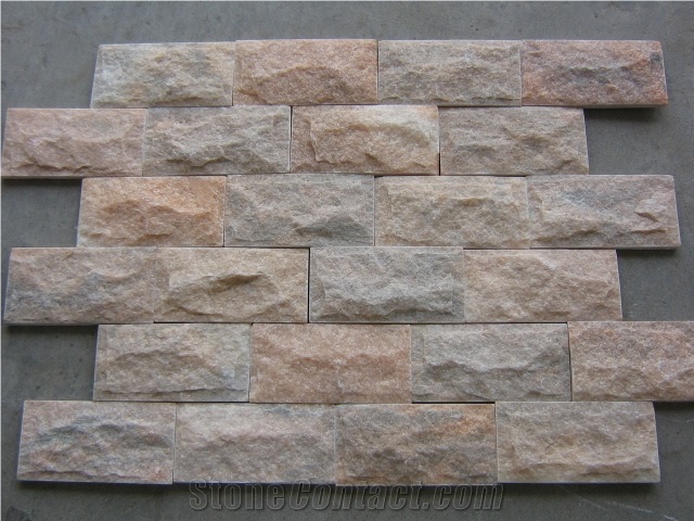 Fargo Red Quartzite Mushroomed Wall Cladding Stone, China Sunset Red Mushroomed Wall Stone
