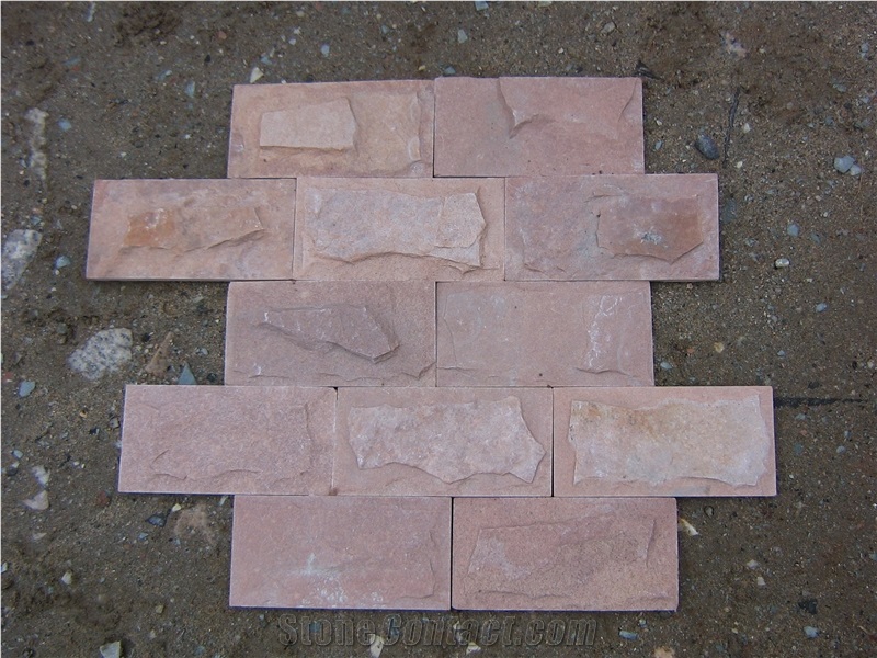 Fargo Red Sandstone Mushroomed Wall Cladding Stone, Chinese Red Sandstone Mushroomed Wall Stone