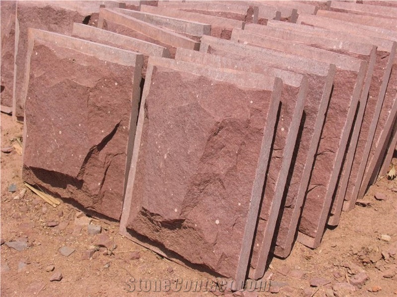 Fargo Red Sandstone Mushroomed Wall Cladding Stone, Chinese Red Sandstone Mushroomed Wall Stone