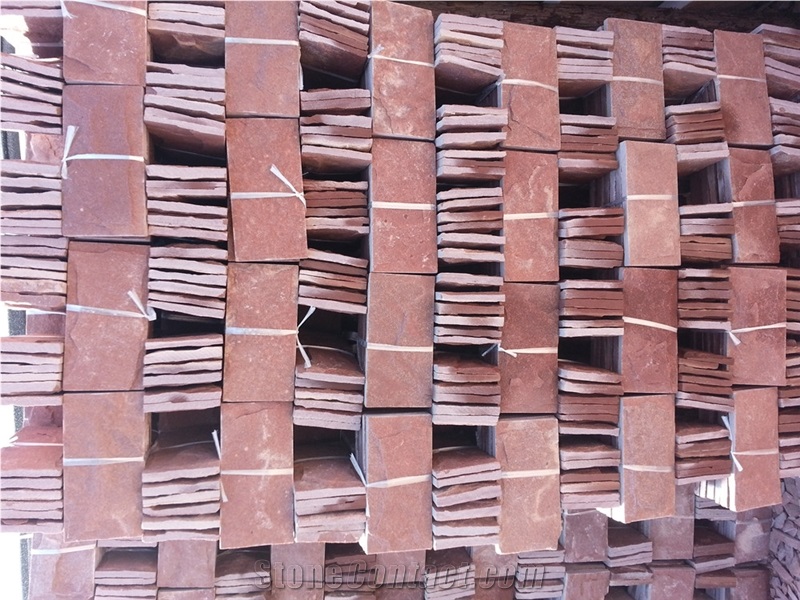 Fargo Red Sandstone Mushroomed Wall Cladding Stone, Chinese Red Sandstone Mushroomed Wall Stone