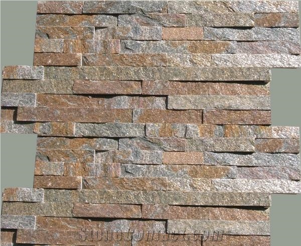 Fargo Rust Quartztite Wall Crazy Cladding Panels, China Rusty Quartzite Culture Stone Panels 60x15cm, Golden Quartzite Stacked Thin Stone Veneer