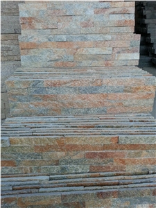 Fargo Rust Quartztite Wall Crazy Cladding Panels, China Rusty Quartzite Culture Stone Panels 60x15cm, Golden Quartzite Stacked Thin Stone Veneer