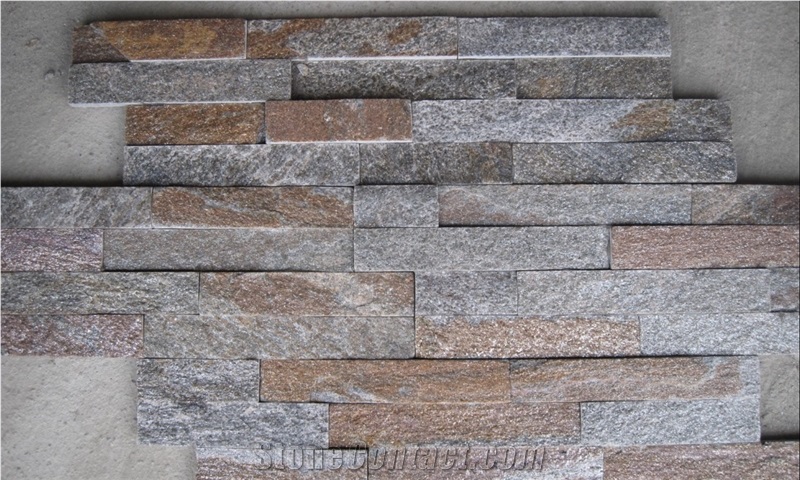 Fargo Rust Quartztite Wall Crazy Cladding Panels, China Rusty Quartzite Culture Stone Panels 60x15cm, Golden Quartzite Stacked Thin Stone Veneer