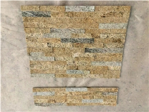 Fargo Rust Quartztite Wall Crazy Cladding Panels, China Rusty Quartzite Culture Stone Panels 60x15cm, Golden Quartzite Stacked Thin Stone Veneer