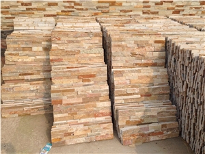 Fargo Rust Quartztite Wall Crazy Cladding Panels, China Rusty Quartzite Culture Stone Panels 60x15cm, Golden Quartzite Stacked Thin Stone Veneer