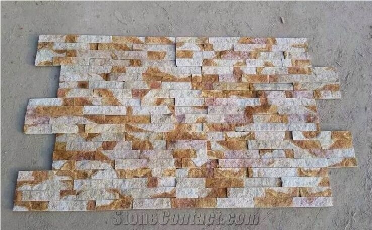 Fargo Rust Quartztite Wall Crazy Cladding Panels, China Rusty Quartzite Culture Stone Panels 60x15cm, Golden Quartzite Stacked Thin Stone Veneer