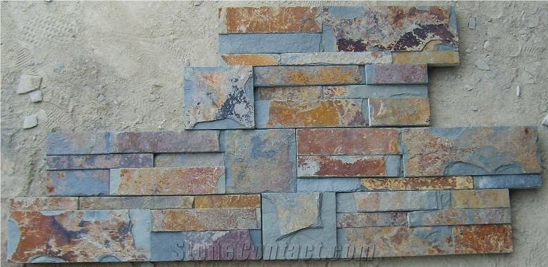 Fargo Rust Slate Stone Mushroomed Cladding, China Multicolor Slate Mushroomed Wall Stone, Slate Mushroomed Wall Stone