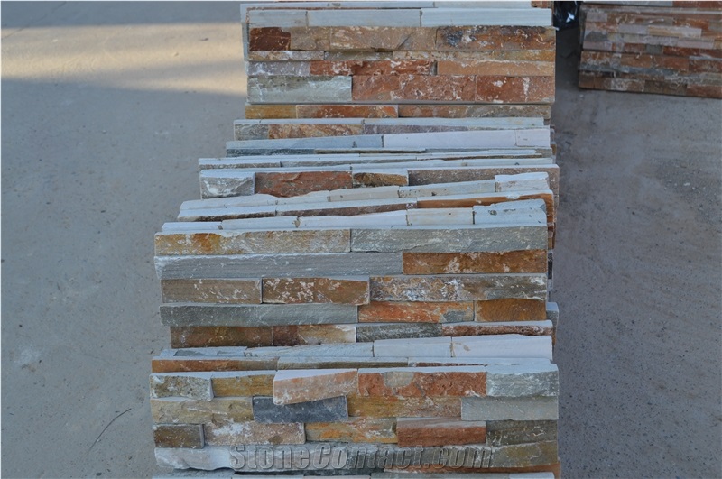 Fargo Rust Slate Stone Mushroomed Cladding, China Multicolor Slate Mushroomed Wall Stone, Slate Mushroomed Wall Stone