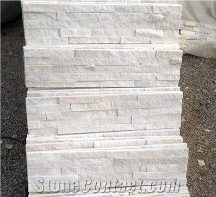 Fargo Snow White Quartzite Stacked Stone Veneer, China Crystal White Quartzite Wall Cladding Panels, Chinese White Quratzite Cultured Stone, White Cultural Stone Panels, White Ledge Stone