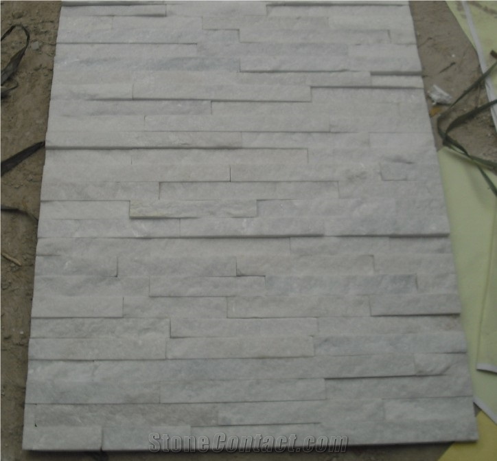 Fargo Snow White Quartzite Stacked Stone Veneer, China Crystal White Quartzite Wall Cladding Panels, Chinese White Quratzite Cultured Stone, White Cultural Stone Panels, White Ledge Stone