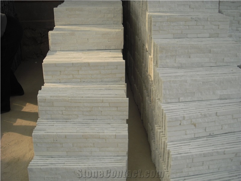 Fargo Snow White Quartzite Stacked Stone Veneer, China Crystal White Quartzite Wall Cladding Panels, Chinese White Quratzite Cultured Stone, White Cultural Stone Panels, White Ledge Stone