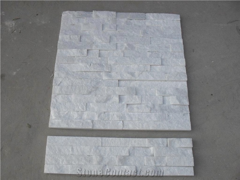 Fargo Snow White Quartzite Stacked Stone Veneer, China Crystal White Quartzite Wall Cladding Panels, Chinese White Quratzite Cultured Stone, White Cultural Stone Panels, White Ledge Stone
