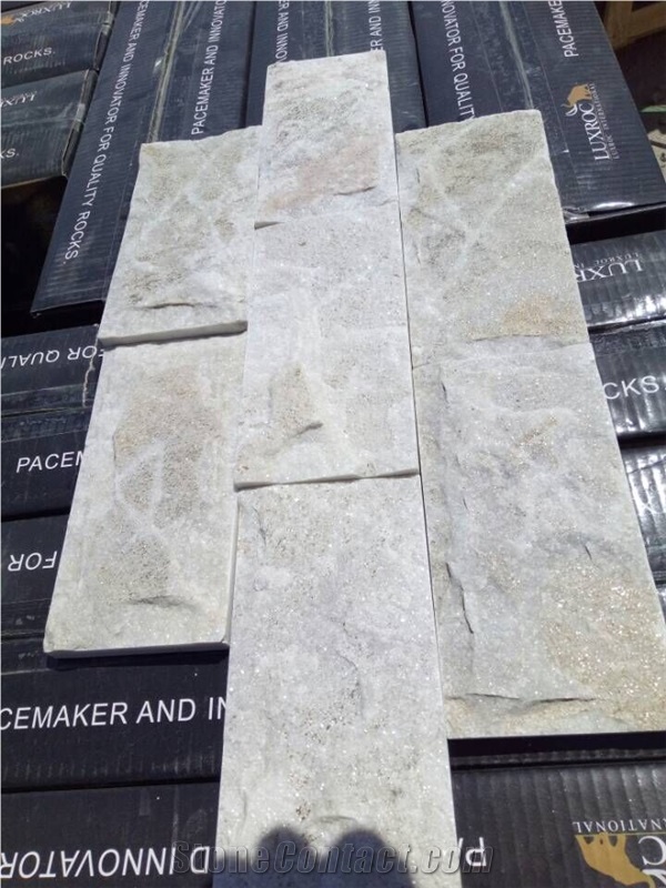 Fargo White Quartzite Mushroomed Wall Cladding, Chinese White Quartzite Mushroomed Stone, White Mushroomed Wall Stone
