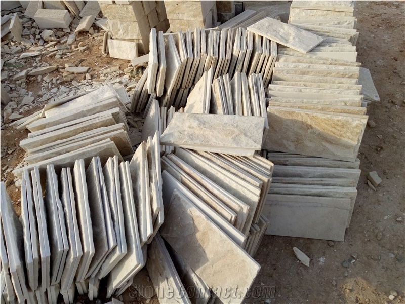 Fargo White Quartzite Mushroomed Wall Cladding, Chinese White Quartzite Mushroomed Stone, White Mushroomed Wall Stone