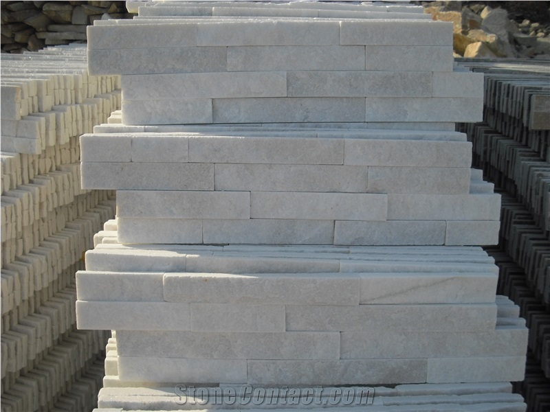 Fargo White Quartzite Stacked Stone Veneer, White Thin Stone Veneer, Chinese White Quartzite Wall Cladding Panels, White Cultural Stone Panels, White Ledge Stone