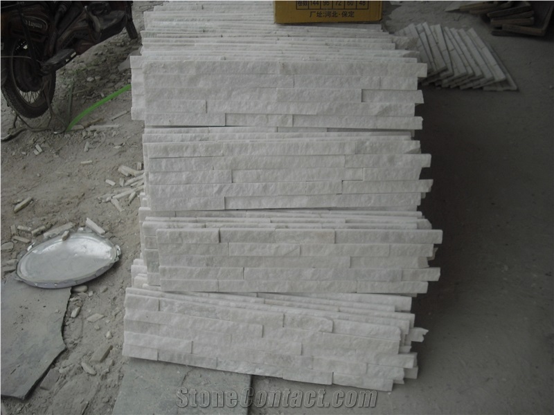 Fargo White Quartzite Stacked Stone Veneer, White Thin Stone Veneer, Chinese White Quartzite Wall Cladding Panels, White Cultural Stone Panels, White Ledge Stone