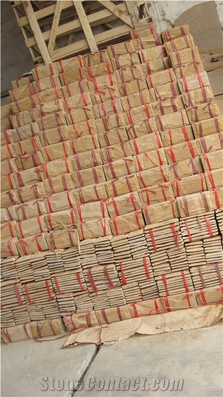 Fargo Yellow Sandstone Stone Mushroomed Stone, China Yellow Sandstone Mushroomed Wall Cladding Stone