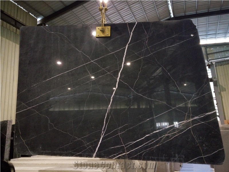 Nero Di Ormea St.Laurent Black Gold Marble Slabs & Tiles, Italy Black Marble