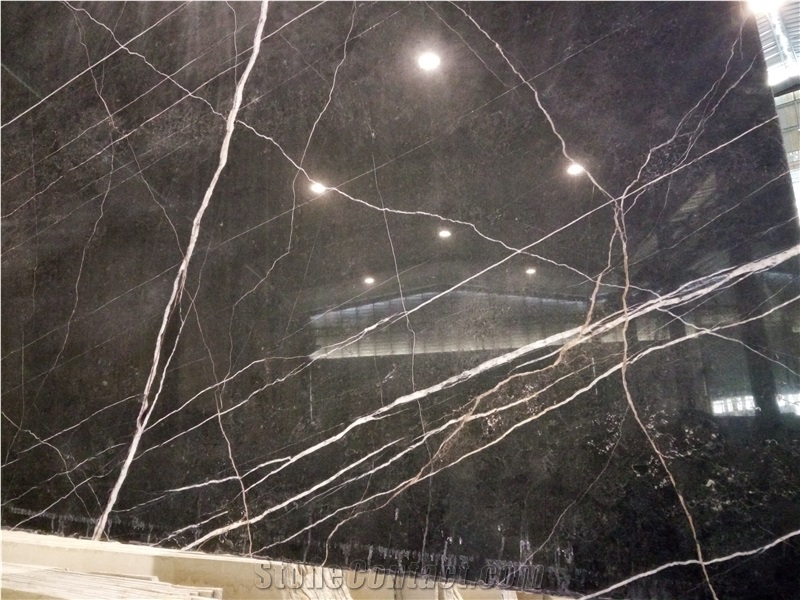 Nero Di Ormea St.Laurent Black Gold Marble Slabs & Tiles, Italy Black Marble