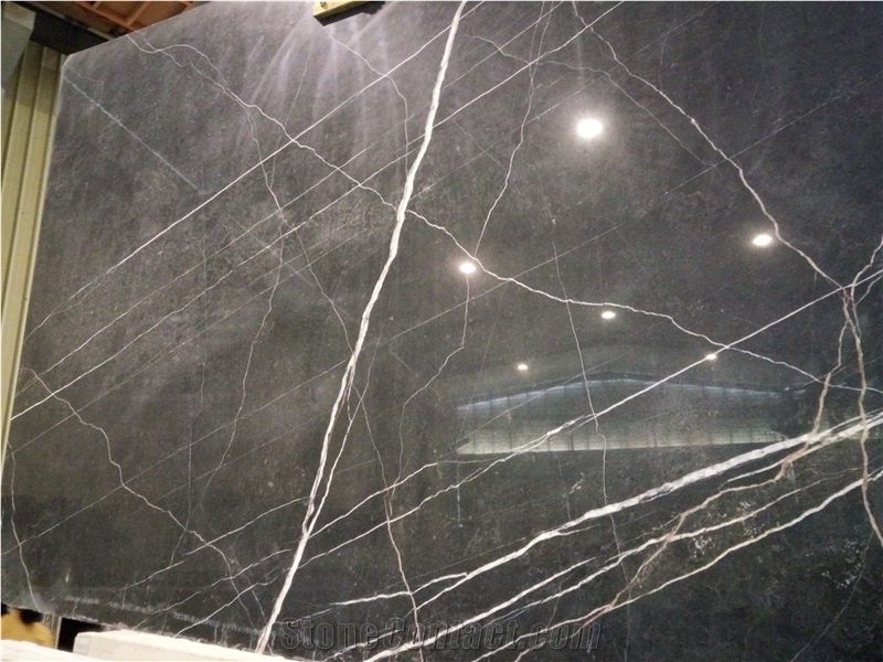 Nero Di Ormea St.Laurent Black Gold Marble Slabs & Tiles, Italy Black Marble
