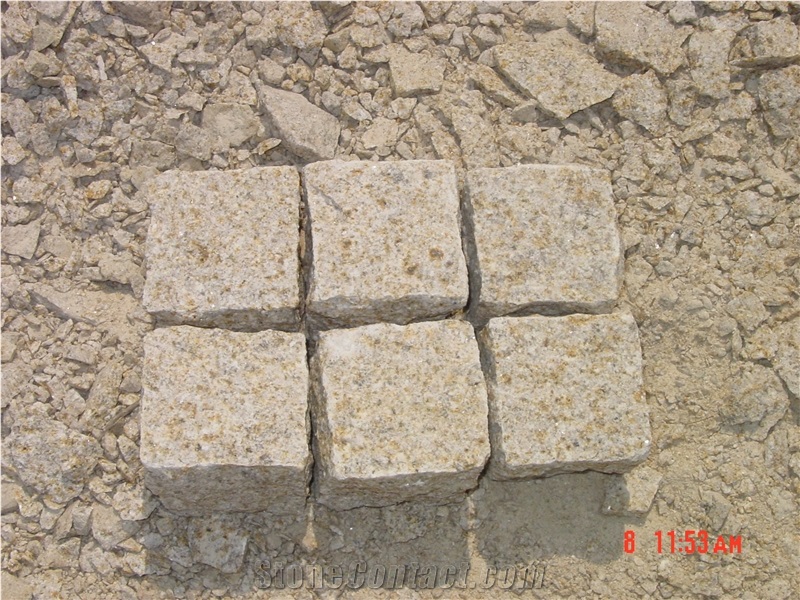 G682 Granite Cube Stone Pavers, Cheap Paving Stone, G682 Yellow Granite Paving Stone
