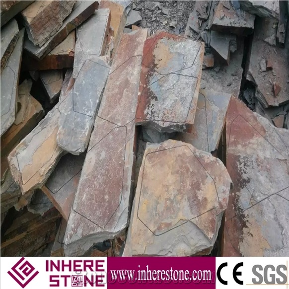 Crazy Paving Stone,China Rust Slate Irregular Flagstone