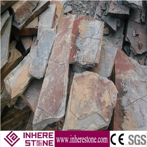 Crazy Paving Stone,China Rust Slate Irregular Flagstone