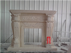 Chinese Factory Beige Marble Cream Marfil Marble Fireplace for Villa
