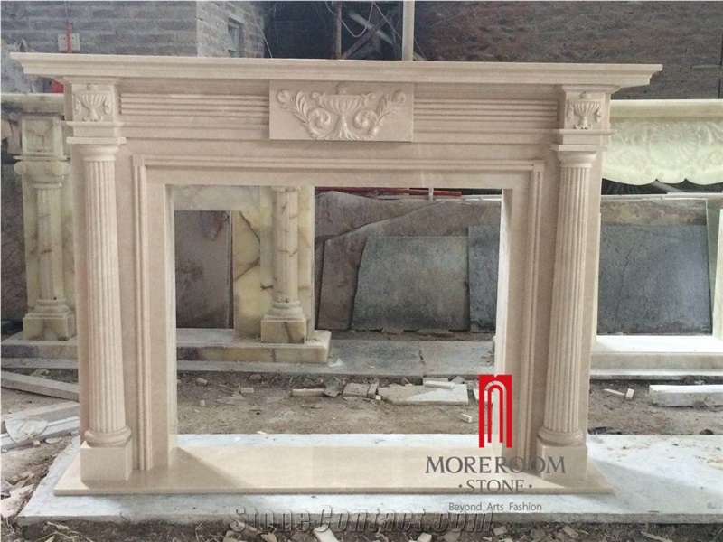 Chinese Factory Beige Marble Cream Marfil Marble Fireplace for Villa