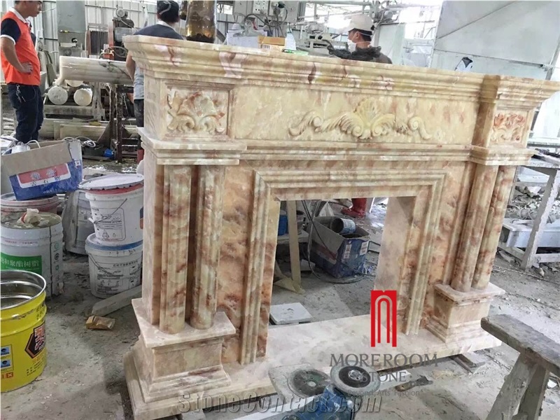 Chinese Factory Beige Marble Cream Marfil Marble Fireplace for Villa