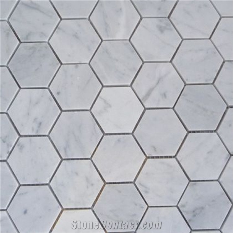 Hexagon Marble Mosaic Waterjet Marble Mosaic Carrara White Mosaic Tiles for Wall and Floor Application