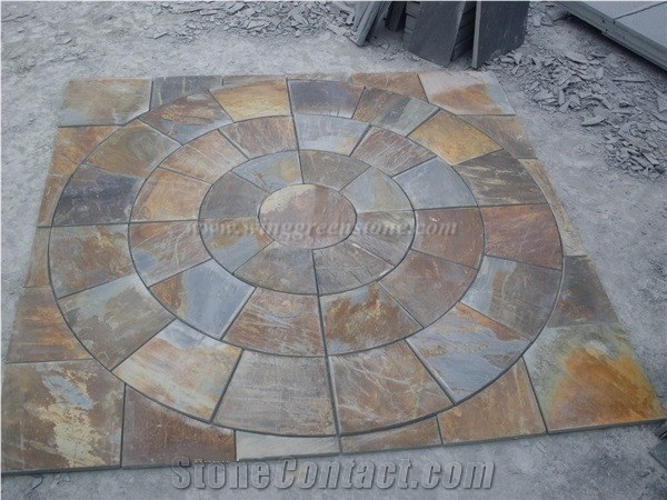 Outdoor Stone Patio Patterns, Blue Limestone Terrace Floors, Rustic Slate Paving Sets, Random Patio Pavers, Xiamen Winggreen Manufacturer