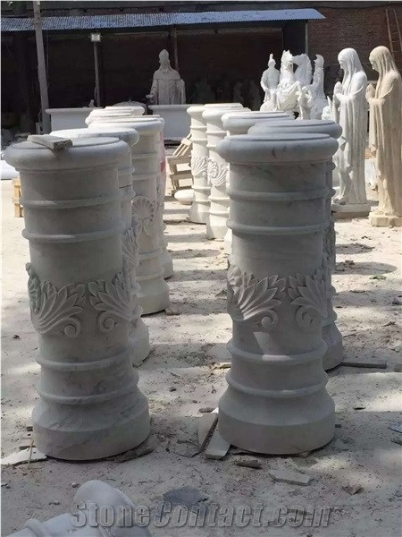 White Marble Hand Carved Columns, White Marble Hollow Columns, White Marble Pedestal Columns, Xiamen Winggreen Manufacturer