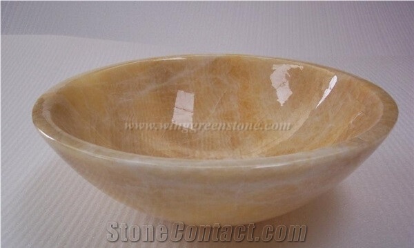 Yellow Onyx Sinks, Polished Stone Wash Bowls, Bathroom Vessel Sinks, Winggreen Stone
