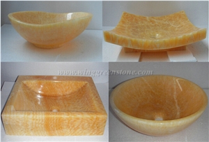 Yellow Onyx Sinks, Polished Stone Wash Bowls, Bathroom Vessel Sinks, Winggreen Stone