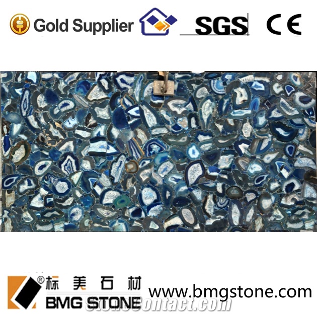 Blue Agate Semiprecious Stone Slabs Backlit