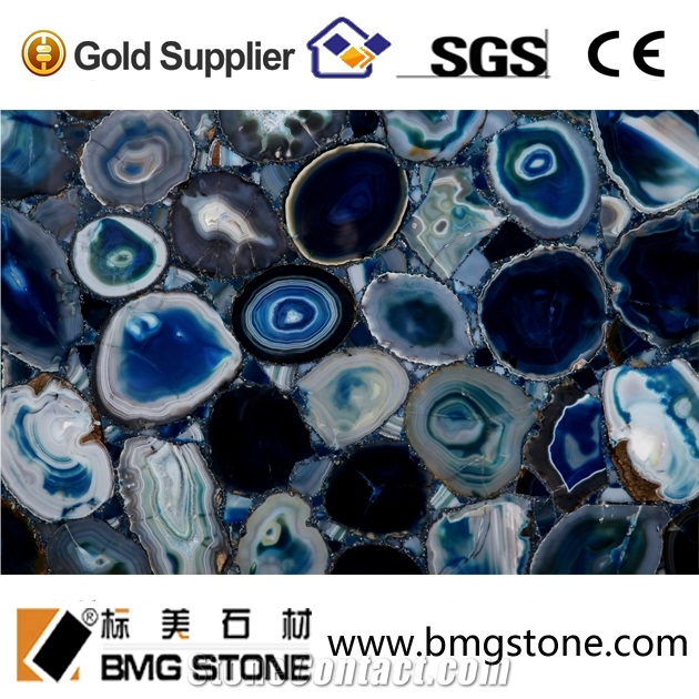Blue Agate Semiprecious Stone Slabs Backlit