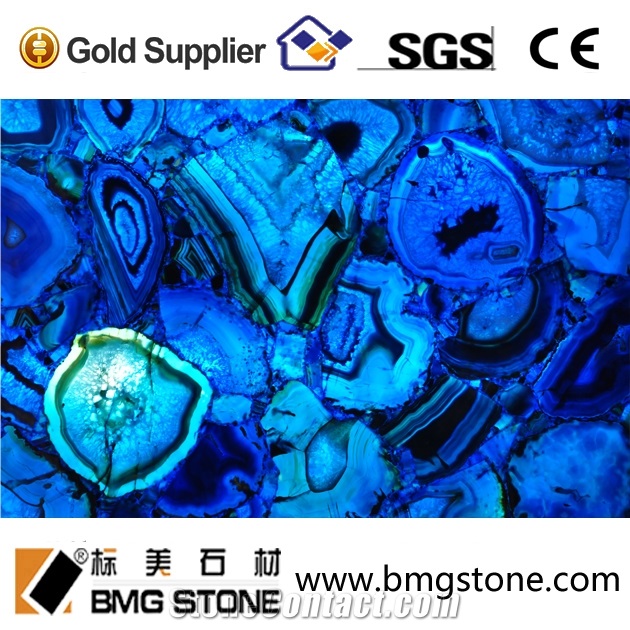 Blue Agate Semiprecious Stone Slabs Backlit