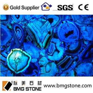 Blue Agate Semiprecious Stone Slabs Backlit